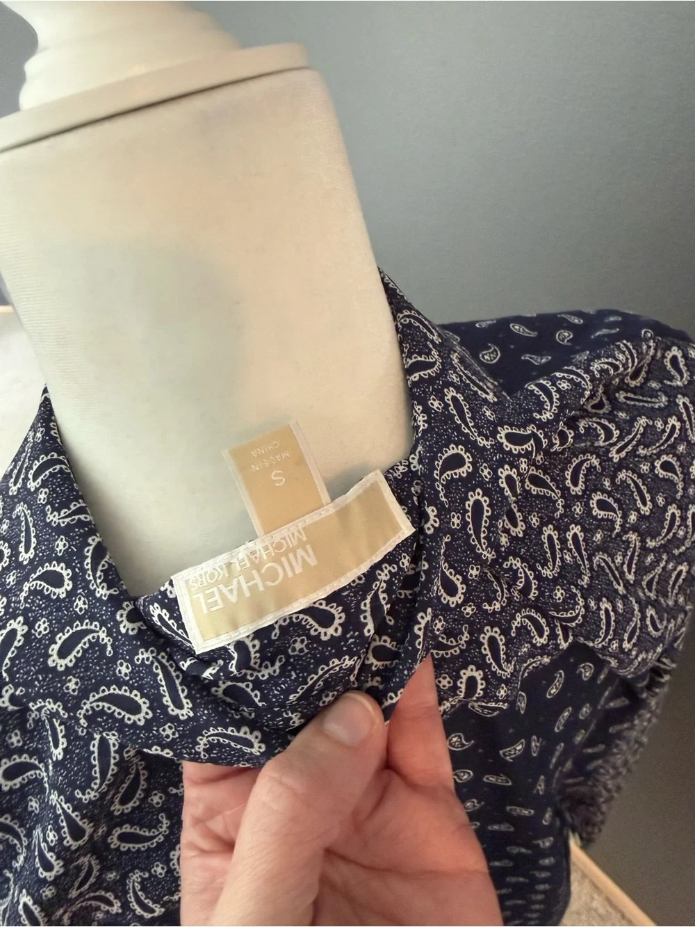 Michael Kors Sheer Navy Paisley Button-Up Shirt